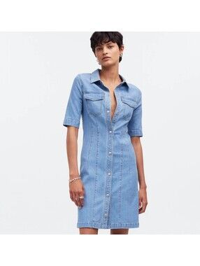 Madewell Denim Seamed Mini Shirt Dress Size 12